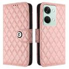 For OnePlus Ace 2V / Nord 3 Rhombic Texture Flip Leather Phone Case with Lanyard(Coral Pink) - 2