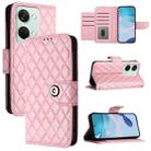 For OnePlus Ace 2V / Nord 3 Rhombic Texture Flip Leather Phone Case with Lanyard(Pink) - 1