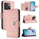 For OnePlus Ace Pro / 10T Rhombic Texture Flip Leather Phone Case with Lanyard(Coral Pink) - 1