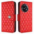 For OnePlus 11R Rhombic Texture Flip Leather Phone Case with Lanyard(Red) - 2