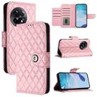 For OnePlus 11R Rhombic Texture Flip Leather Phone Case with Lanyard(Pink) - 1