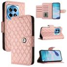 For OnePlus 12R Rhombic Texture Flip Leather Phone Case with Lanyard(Coral Pink) - 1