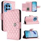 For OnePlus 12R Rhombic Texture Flip Leather Phone Case with Lanyard(Pink) - 1