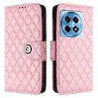 For OnePlus 12R Rhombic Texture Flip Leather Phone Case with Lanyard(Pink) - 2