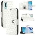 For OnePlus Nord 2 5G Rhombic Texture Flip Leather Phone Case with Lanyard(White) - 1