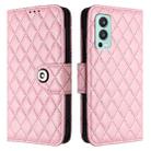 For OnePlus Nord 2 5G Rhombic Texture Flip Leather Phone Case with Lanyard(Pink) - 2