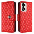 For OnePlus Nord 2T Rhombic Texture Flip Leather Phone Case with Lanyard(Red) - 2
