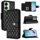 For OnePlus Nord 2T Rhombic Texture Flip Leather Phone Case with Lanyard(Black) - 1
