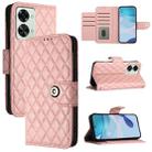 For OnePlus Nord 2T Rhombic Texture Flip Leather Phone Case with Lanyard(Coral Pink) - 1