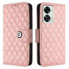 For OnePlus Nord 2T Rhombic Texture Flip Leather Phone Case with Lanyard(Coral Pink) - 2