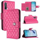 For OnePlus Nord CE 5G Rhombic Texture Flip Leather Phone Case with Lanyard(Rose Red) - 1