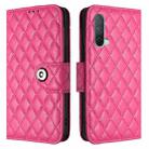 For OnePlus Nord CE 5G Rhombic Texture Flip Leather Phone Case with Lanyard(Rose Red) - 2