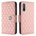 For OnePlus Nord CE 5G Rhombic Texture Flip Leather Phone Case with Lanyard(Coral Pink) - 2