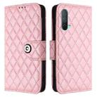 For OnePlus Nord CE 5G Rhombic Texture Flip Leather Phone Case with Lanyard(Pink) - 2