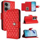 For OnePlus Nord CE3 Rhombic Texture Flip Leather Phone Case with Lanyard(Red) - 1