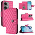 For OnePlus Nord CE3 Rhombic Texture Flip Leather Phone Case with Lanyard(Rose Red) - 1