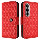 For OnePlus Nord CE4 Rhombic Texture Flip Leather Phone Case with Lanyard(Red) - 2