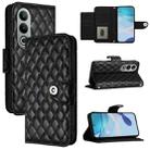 For OnePlus Nord CE4 Rhombic Texture Flip Leather Phone Case with Lanyard(Black) - 1