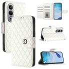 For OnePlus Nord CE4 Rhombic Texture Flip Leather Phone Case with Lanyard(White) - 1