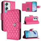 For OnePlus Nord N30 SE Rhombic Texture Flip Leather Phone Case with Lanyard(Rose Red) - 1