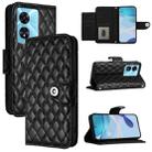 For OnePlus Nord N300 Rhombic Texture Flip Leather Phone Case with Lanyard(Black) - 1