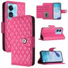 For OnePlus Nord N300 Rhombic Texture Flip Leather Phone Case with Lanyard(Rose Red) - 1