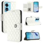 For OnePlus Nord N300 Rhombic Texture Flip Leather Phone Case with Lanyard(White) - 1