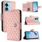 For OnePlus Nord N300 Rhombic Texture Flip Leather Phone Case with Lanyard(Coral Pink) - 1