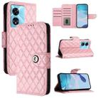 For OnePlus Nord N300 Rhombic Texture Flip Leather Phone Case with Lanyard(Pink) - 1