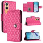 For OnePlus Nord CE4 Lite Rhombic Texture Flip Leather Phone Case with Lanyard(Rose Red) - 1