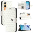 For OnePlus Nord CE4 Lite Rhombic Texture Flip Leather Phone Case with Lanyard(White) - 1