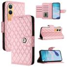 For OnePlus Nord CE4 Lite Rhombic Texture Flip Leather Phone Case with Lanyard(Pink) - 1