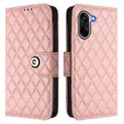 For OnePlus Ace 5 Racing Rhombic Texture Flip Leather Phone Case with Lanyard(Coral Pink) - 2