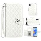 For OPPO A17 Rhombic Texture Flip Leather Phone Case with Lanyard(White) - 1