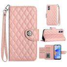 For OPPO A17 Rhombic Texture Flip Leather Phone Case with Lanyard(Coral Pink) - 1