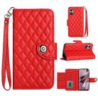 For OPPO Reno10 / Reno10 Pro Global Rhombic Texture Flip Leather Phone Case with Lanyard(Red) - 1