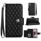 For OPPO Reno10 / Reno10 Pro Global Rhombic Texture Flip Leather Phone Case with Lanyard(Black) - 1