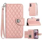 For OPPO Reno10 / Reno10 Pro Global Rhombic Texture Flip Leather Phone Case with Lanyard(Coral Pink) - 1