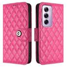 For OPPO Reno12 Pro 5G Global Rhombic Texture Flip Leather Phone Case with Lanyard(Rose Red) - 2