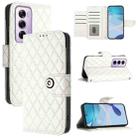 For OPPO Reno12 Pro 5G Global Rhombic Texture Flip Leather Phone Case with Lanyard(White) - 1