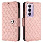 For OPPO Reno12 Pro 5G Global Rhombic Texture Flip Leather Phone Case with Lanyard(Coral Pink) - 2