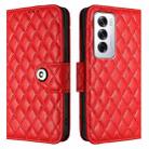 For OPPO Reno12 5G Global Rhombic Texture Flip Leather Phone Case with Lanyard(Red) - 2