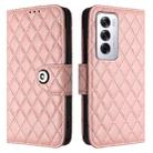 For OPPO Reno12 5G Global Rhombic Texture Flip Leather Phone Case with Lanyard(Coral Pink) - 2