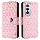 For OPPO Reno12 5G Global Rhombic Texture Flip Leather Phone Case with Lanyard(Pink) - 2