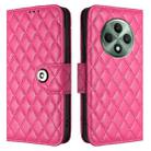 For OPPO Reno12 F 5G Global Rhombic Texture Flip Leather Phone Case with Lanyard(Rose Red) - 2