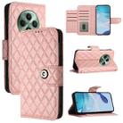 For OPPO Reno12 F 5G Global Rhombic Texture Flip Leather Phone Case with Lanyard(Coral Pink) - 1