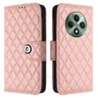 For OPPO Reno12 F 5G Global Rhombic Texture Flip Leather Phone Case with Lanyard(Coral Pink) - 2