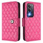 For OPPO A80 5G EU Rhombic Texture Flip Leather Phone Case with Lanyard(Rose Red) - 2