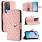 For OPPO A80 5G EU Rhombic Texture Flip Leather Phone Case with Lanyard(Coral Pink) - 1