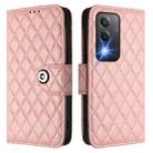 For OPPO A80 5G EU Rhombic Texture Flip Leather Phone Case with Lanyard(Coral Pink) - 2